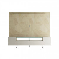Manhattan Comfort 2-223251255251 Celine 85.43 TV Stand and Panel with Glass Overhead Shelve and Steel Legs in Off White and Nude Mosaic Wood